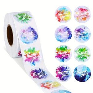 New 500pcs Rainbow Water Color Thank You Stickers